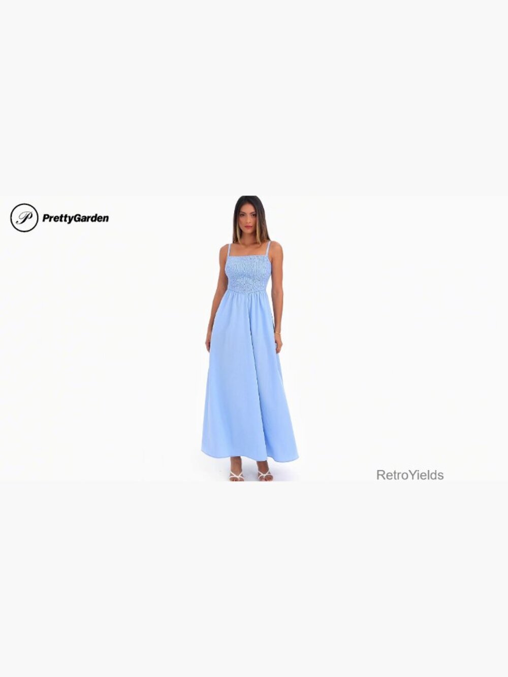 Smocked Spaghetti Strap Maxi Dress Sleeveless Flowy Beach Sundress - Picture 7 of 7